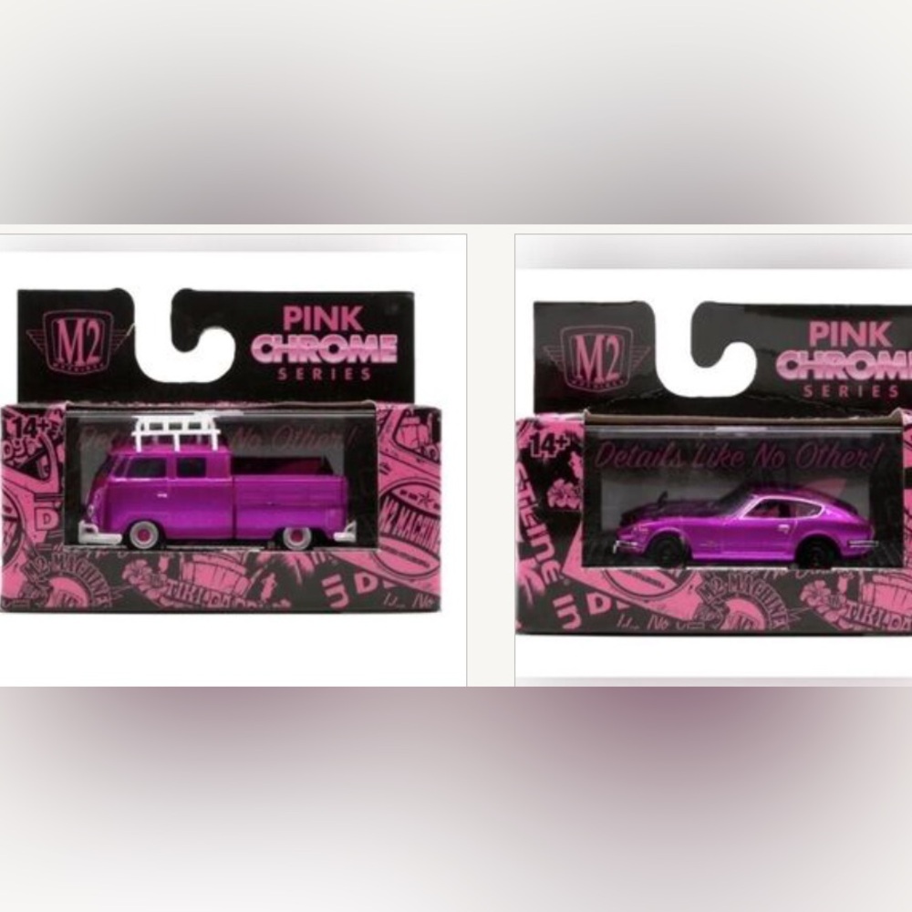 M2 Machine Pink Chrome Volkswagen & Nissan fairlady Lot  (1:64 scale)